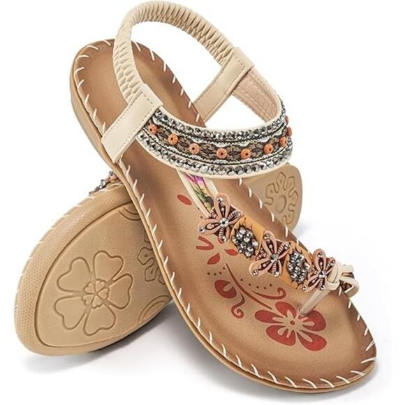 Bohemian‎ Beaded Sandals: Comfortable Flat Casual Beach Shoes with Ankle Strap - Picture 7 of 7